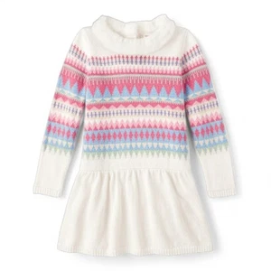 Fair Isle Sweater Dress Pastel Size 7 White NWT Long Sleeve Faux Fur Collar - Picture 1 of 8
