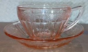 Federal Sharon Pink Cup & Saucer Depression Era Cabbage Rose - Picture 1 of 22