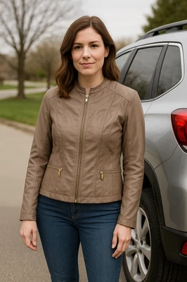 Chaqueta Plisada Alfani Beige Profundo Cremallera Completa Junior Talla L Foto 1 de 4