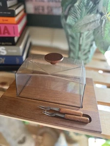 Vintage 60s Danish mid century teak wood lidded butter or cheese lidded tray - Picture 1 of 17