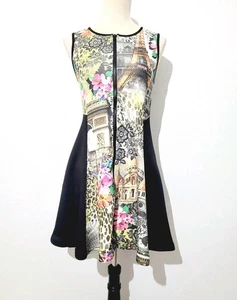 Just Love Paris Scene Fit & Flare Dress Large Sleeveless A-Line Travel Zip Front - Picture 1 of 10