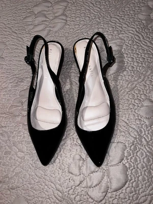 Kelly & Katie Hilaree Pointed Toe Slingback Kitten Heel 8 Black Patent Leather - Image 1 of 4