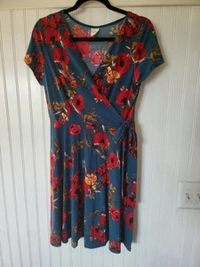 Kaileigh Wickelkleid Blie und rot Blumen Kurzarm Größe M - Bild 1 von 8