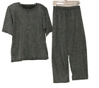 VTG Lisa Originals Black Silver Sparkle 2 Piece Capri Pants and Top Size Large