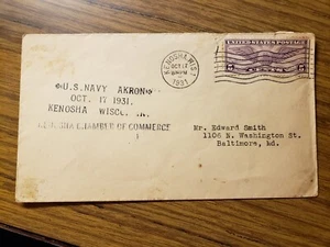 USS AKRON ZRS-4 Airship Naval Postal History Cover 1931 Cachet Kenosha, WI - Picture 1 of 2