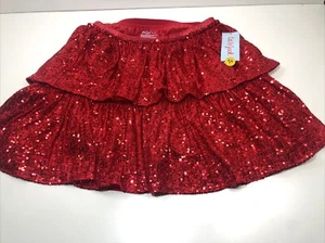 Cat & Jack Kids XL 14 Tiered Red Sequin Holiday Christmas Skirt Elastic Waist - Picture 1 of 5