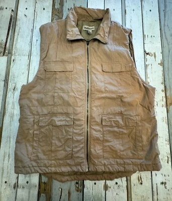 Ruff Hewn Puffer Vest Tan Quilt Size Med 100% Cotton Zipper Snap EUC - Image 1 of 4