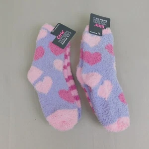 Lot 4 Pair Girls Soft Warm Cozy Hearts & Stripes Fuzzy Slipper Socks #4501 - Picture 1 of 7