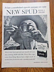 1956 Spud Menthol Cigarettes Ad   Drinking Water from a dipper