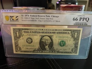 1974 $1 FRN FR1908-G* PCGS 66 EPQ, Chicago Star Note S/N G 03688048*! BEAUTIFUL - Picture 1 of 3