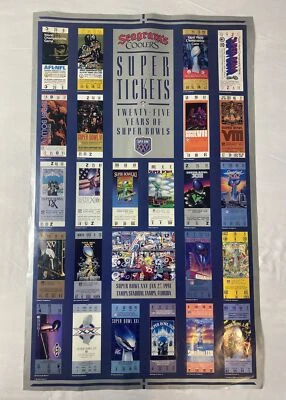 SUPER BOWL XXV TICKETS POSTER 22” X 36” NFL 25 Years Of Superbowls 1991 Seagram - Image 1 of 4