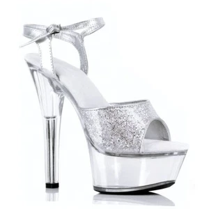 6" Clear Silver Glitter Platform High Heels Stripper Pole Dance Class Shoes - Picture 1 of 1