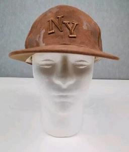 New York Hat Cap Acrylic Youth Teens Medium Brown NY Print All Over - Picture 1 of 10