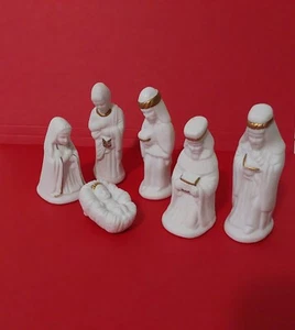 White/ Gold Ceramic 6pc Nativity Set 3" H - Picture 1 of 5