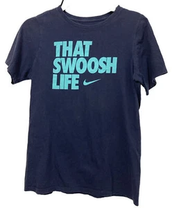 Nike That Swoosh Life T-shirt Kid Youth XL Athletic Navy Blue Short Sleeve Shirt - Picture 1 of 4