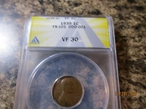 1935 LINCOLN WHEAT CENT ANACS FS-101 DDO-001 VF30 0289 - Picture 1 of 3