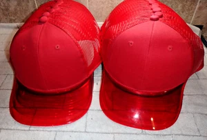 24 LOT BLANK RED TRUCKER CAP HAT W/TRANSPARENT CLEAR VISOR WHOLESALE BULK - Picture 1 of 12