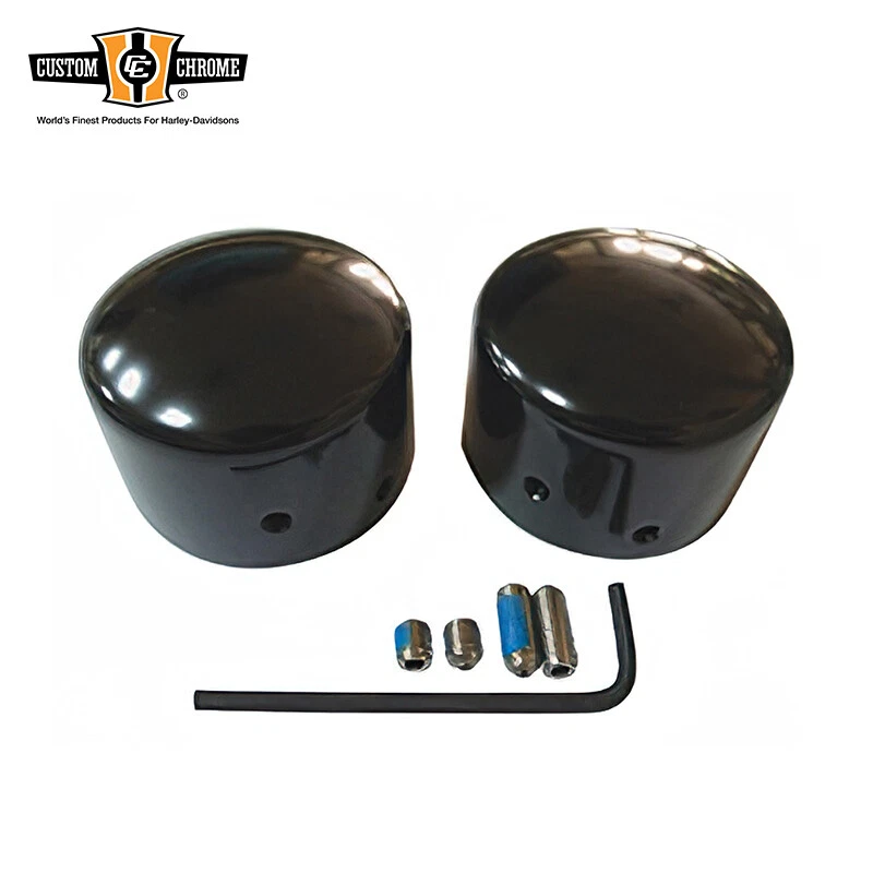 Black Rear Axle Nut Covers Wrench+Screw Fits For Harley Softail Dyna 2008-UP - Image 1 of 1