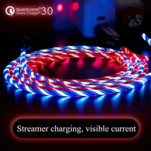 LED Flowing Charger Micro USB Cable Fast Charging Type-C 8pin for iPhone Android - Picture 1 of 15