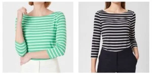 Ex HOBBS Womens 3/4 Sleeve Jersey Stripe Boat Neck Top rrp £35 sz XS - XL - Picture 1 of 14