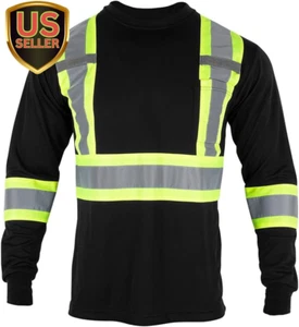 Men'S High Vis Safety Work T Shirt ANSI Class 1 Reflective Long Sleeve Shirt ... - Picture 1 of 1