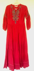 RITU KUMAR Dress Small Pink Cotton Embroidered Beads Maxi Pockets - Picture 1 of 20