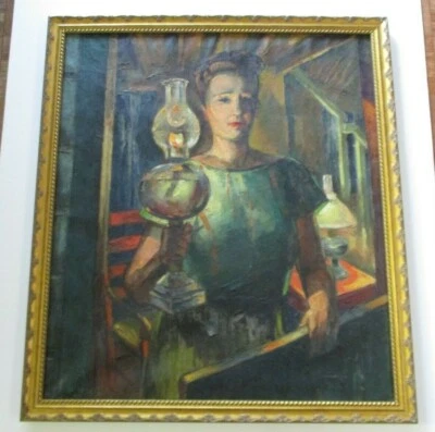 FREDERICK BUCHHOLZ  PORTRAIT ANTIQUE 1930'S  IMPRESSIONIST  WOMAN LANTERN LARGE Foto 1 de 4