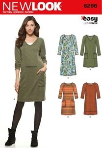 NEW LOOK 6298 MISSES' KNIT DRESS JUST 4 KNITS Easy Sewing pattern Sizes 10 - 22 - Picture 1 of 5