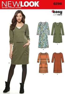 NEW LOOK 6298 MISSES' KNIT DRESS JUST 4 KNITS Sewing pattern Sizes 10-22 EASY - Image 1 of 4