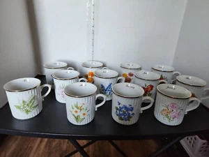 All 12 Flower of Month Bohemia Czech Republik China Collector Cups - Picture 1 of 7