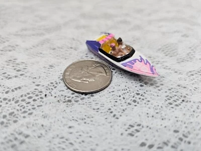 Micro Machines Speed Boat Ship #58 w/ People Purple Pink White - Image 1 of 4