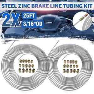 2x 25ft Roll Coil of 3/16" OD Copper Coated Brake Line Tubing Kit w/ 16 Fittings - Imagen 1 de 10