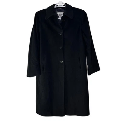 Abrigo de Colección Marvin Richards Para Mujer 10 Negro Lana Mezcla Cachemira Largo Abotonado Foto 1 de 4