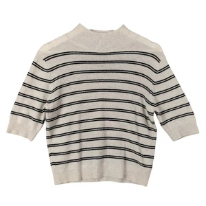 FRAME Stripe Mock Neck Cashmere Wool Sweater Oatmeal Soft Cozy Stretchy Women S - Picture 1 of 7