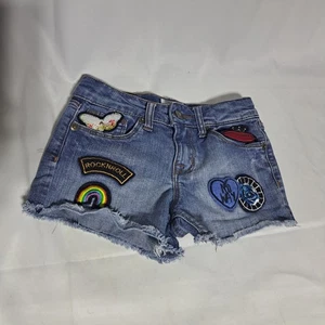 Hudson Kids Girls Size 7 Blue Distressed Denim Jean Patch Cut Off Shorts - Picture 1 of 6