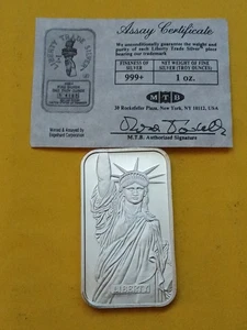 1oz 999 Vintage 1986 Silber MTB Lady Liberty Barren mit Zertifikat von ENGELHARD 🗽 - Bild 1 von 10