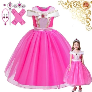 Girls Princess Aurora Costume Kids Pink Dress Up Outfit Cosplay Fancy Party Gift - Picture 1 of 18