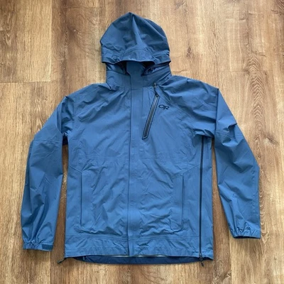 Outdoor Research Valley Jacket Men's Medium Blue Rain Hiking Hooded Full Zip - Image 1 of 4