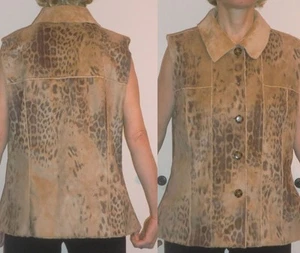 CAROLE LITTLE ANIMAL SOFT FAUX SUEDE SLEEVELESS JACKET w/ LEOPARD BUTTONS L M - Picture 1 of 1