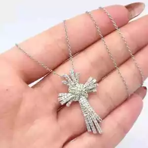 2Ct Round Cut Lab Created Diamond Cross Women's Pendant 14K White Gold Plated - Picture 1 of 4