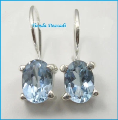 Pendenti Argento Zirconi Blu Ovale Sfaccettato Cavo Francese Originale Brasile - Immagine 1 di 4