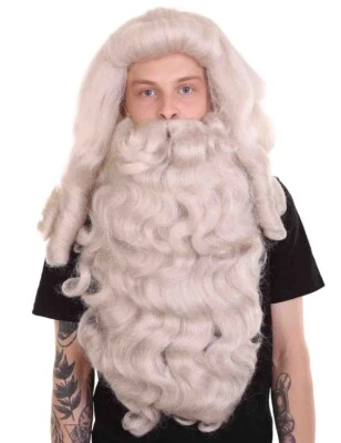 HPO Deluxe Weihnachtsmann Bart & Perücke Set - Full White Wig & Beard - One Size