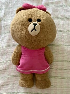 GUND Line Friends Brown Bear Plush Pink Bow Dress Standing Stuffed Animal 15” - Picture 1 of 7