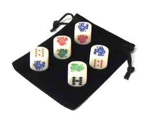 Juego de 5 dados de póquer de esquina redondeada 16 mm con bolsa de dados de terciopelo negro - Imagen 1 de 1