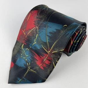 Adonis Mens Tie Abstract Design Black Red Teal Handmade - Picture 1 of 9