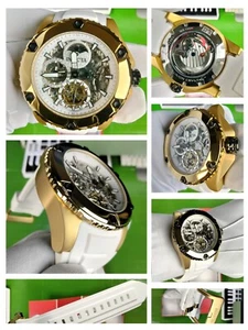 Invicta Akula Automatic Skeleton Men Watch 42763 Gold Tone SS Case White Strap - Picture 1 of 24
