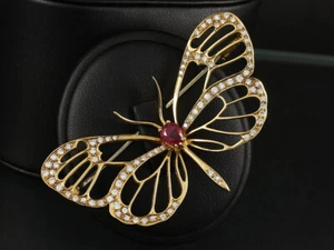 Broche mariposa rubí brillante aprox. 1,54ct 10,1g 750/- GG Lüth Bijoux - Imagen 1 de 6
