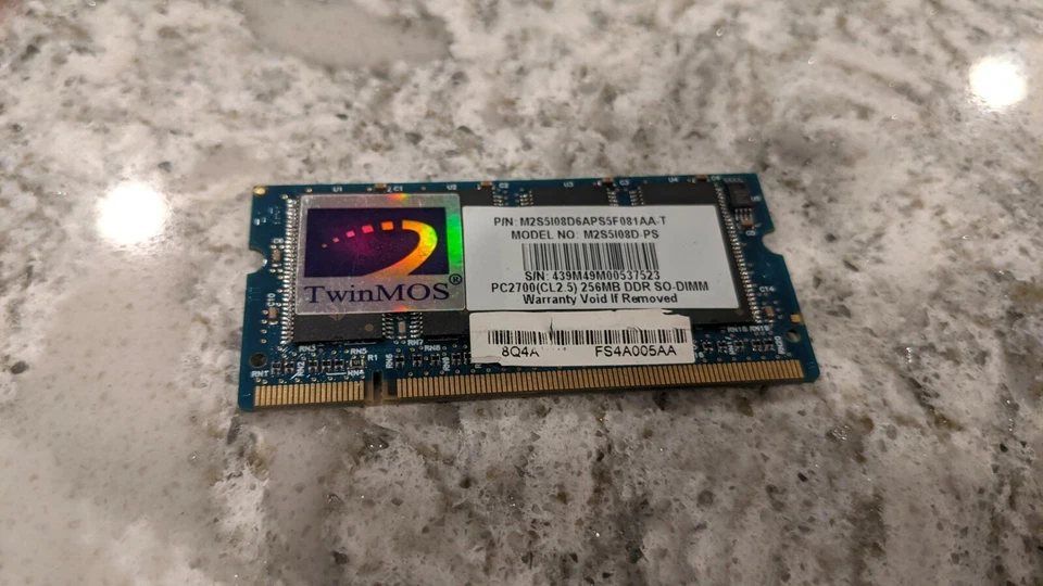 TwinMOS PC2700(CL 2.5) 256MB DDR SO-DIMM P/N: M2S5108D6APSF081AA-T - Image 1 of 1