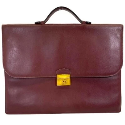 Must de Cartier Bolso de Negocios de Cuero Maletín A4 Burdeos Bolso de Mano Herrajes Dorados Foto 1 de 4
