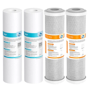 5 Micron 10" x 2.5" PP CTO Carbon Block Sediment Water Filter Set for RO System - Picture 1 of 18